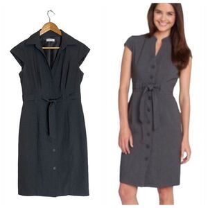 Calvin Klein Black Button Up Cap Sleeve Dress in Charcoal